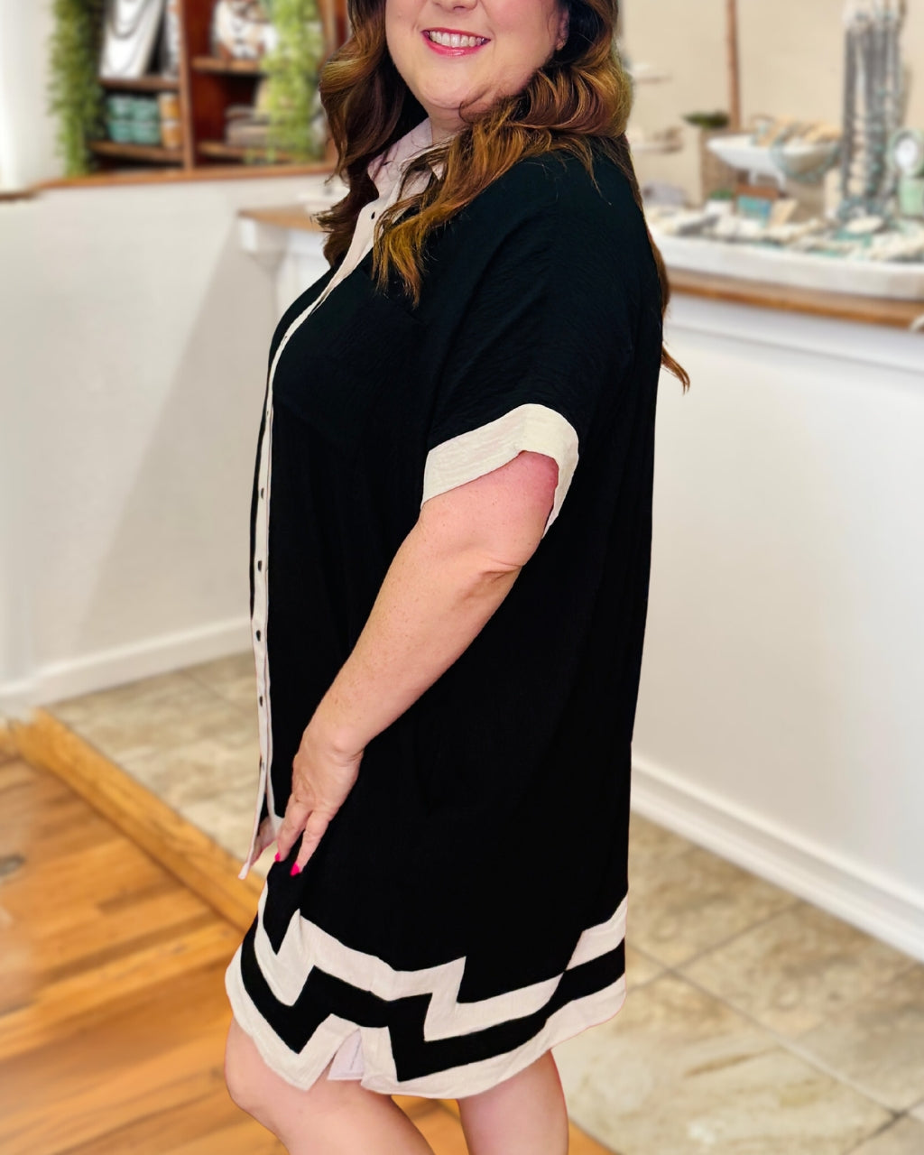 Breezy Color-Blocked Trim Shirt Dress
