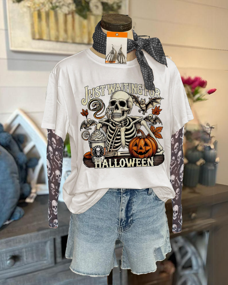Halloween Skeleton Pumpkin Print Tee
