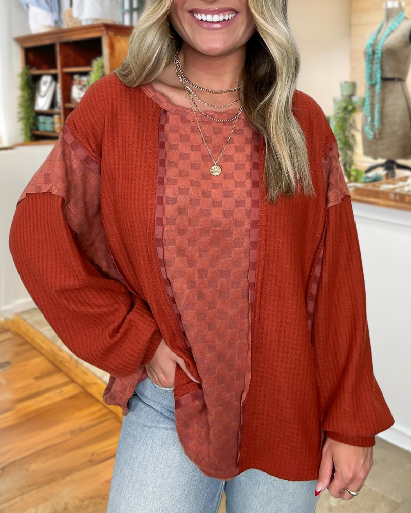 Brushed Check Waffle Knit Top