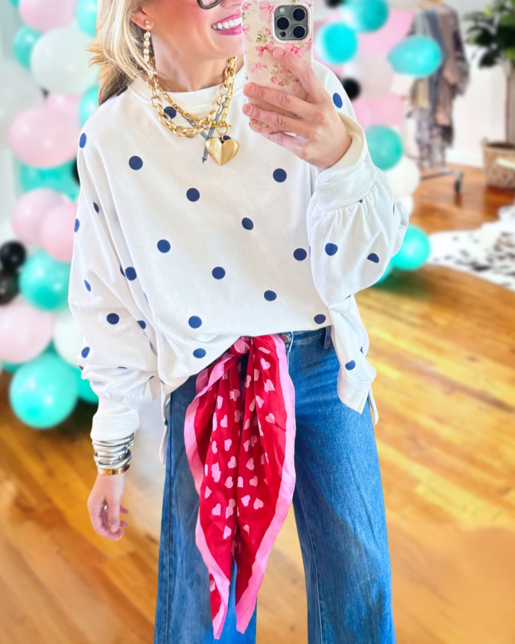 Color-block Polka-dot Pullover