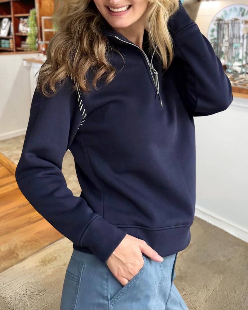 Simple Half-Open Collar Zip Pullover