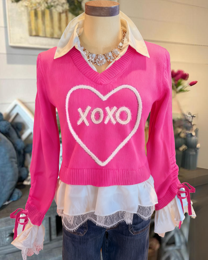 XOXO Heart Faux Two-Piece Top