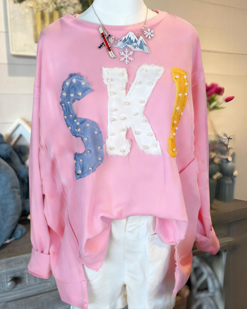 SKI Embroidered Beaded Sweatshirt