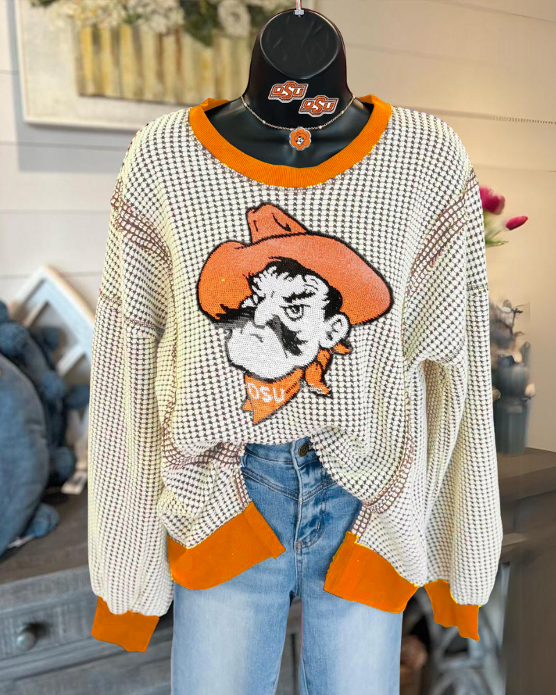OSU Cowboy Sequined Check Sweatshirt