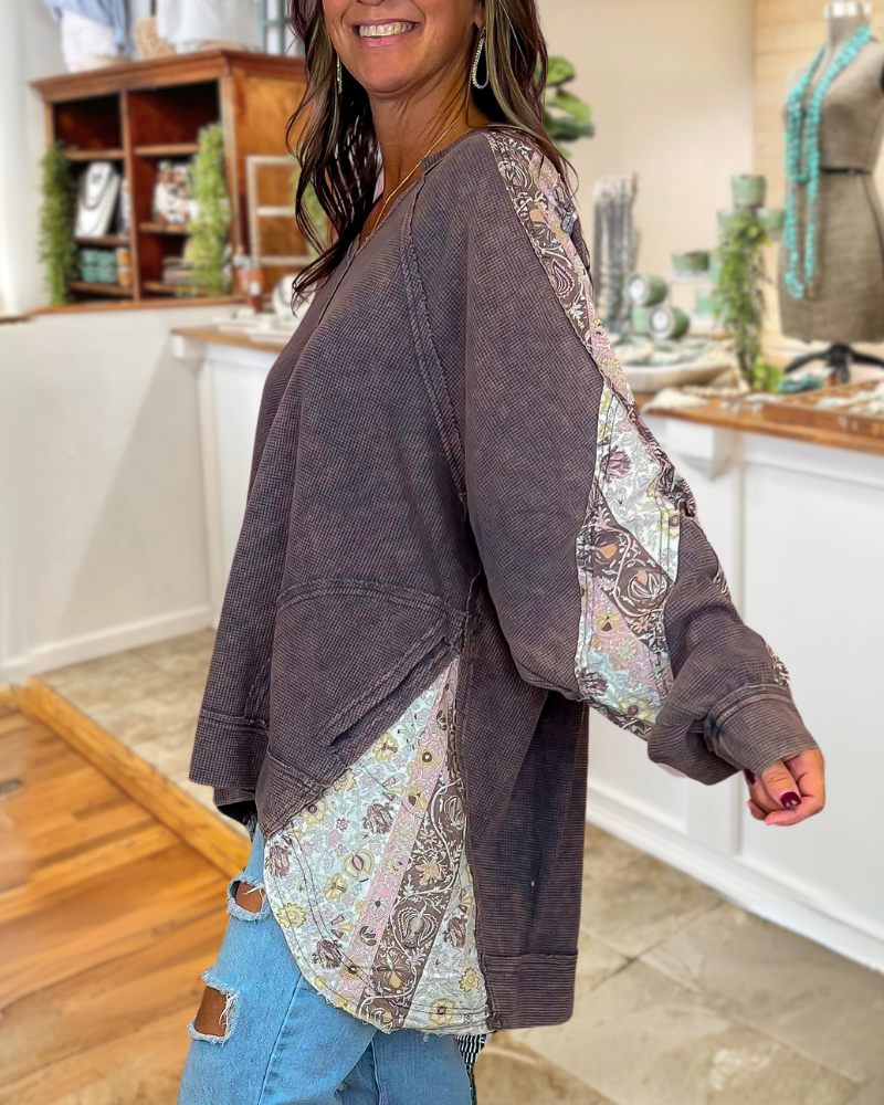 Mix Print Waffle Sweatshirt