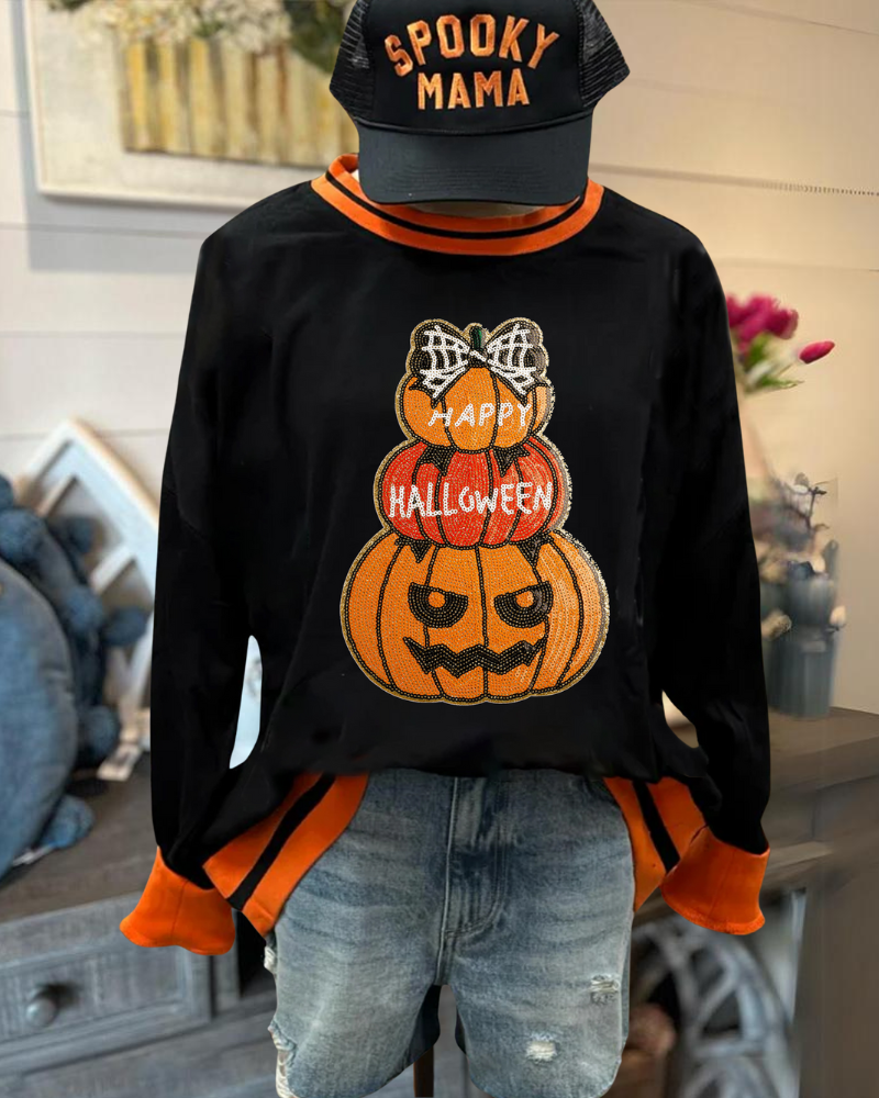 Lively Halloween Sequin Pumpkin Sweatshirt