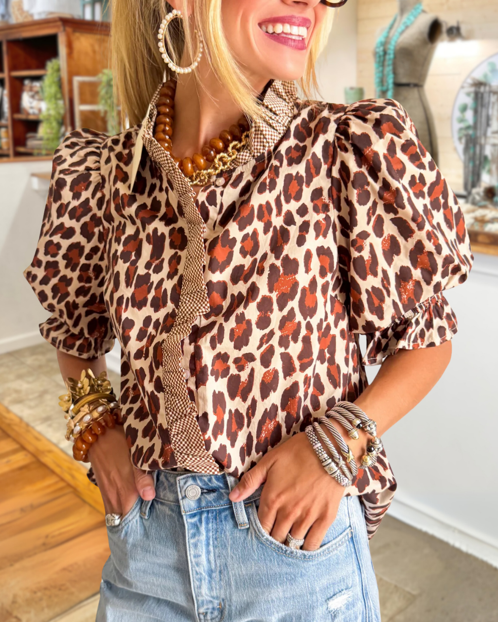 Leopard Print Ruffled Satin Top