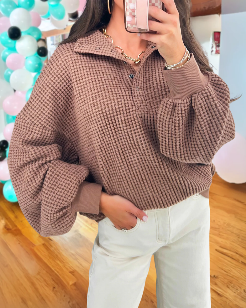 Lazy Style Waffle Knit Collar Sweatshirt