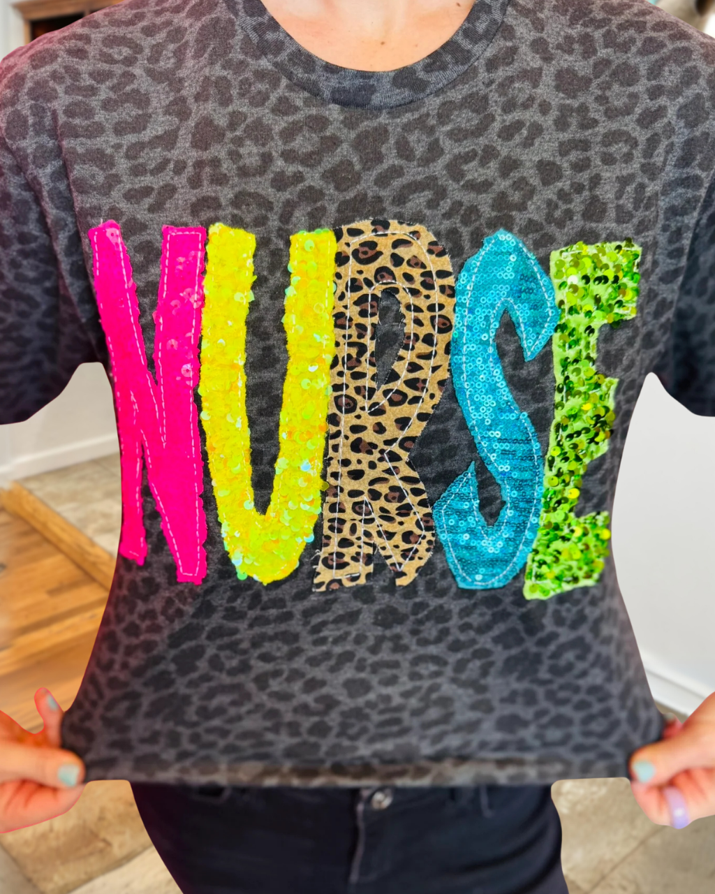 NURSE Sequin-Embroidered Leopard Tee