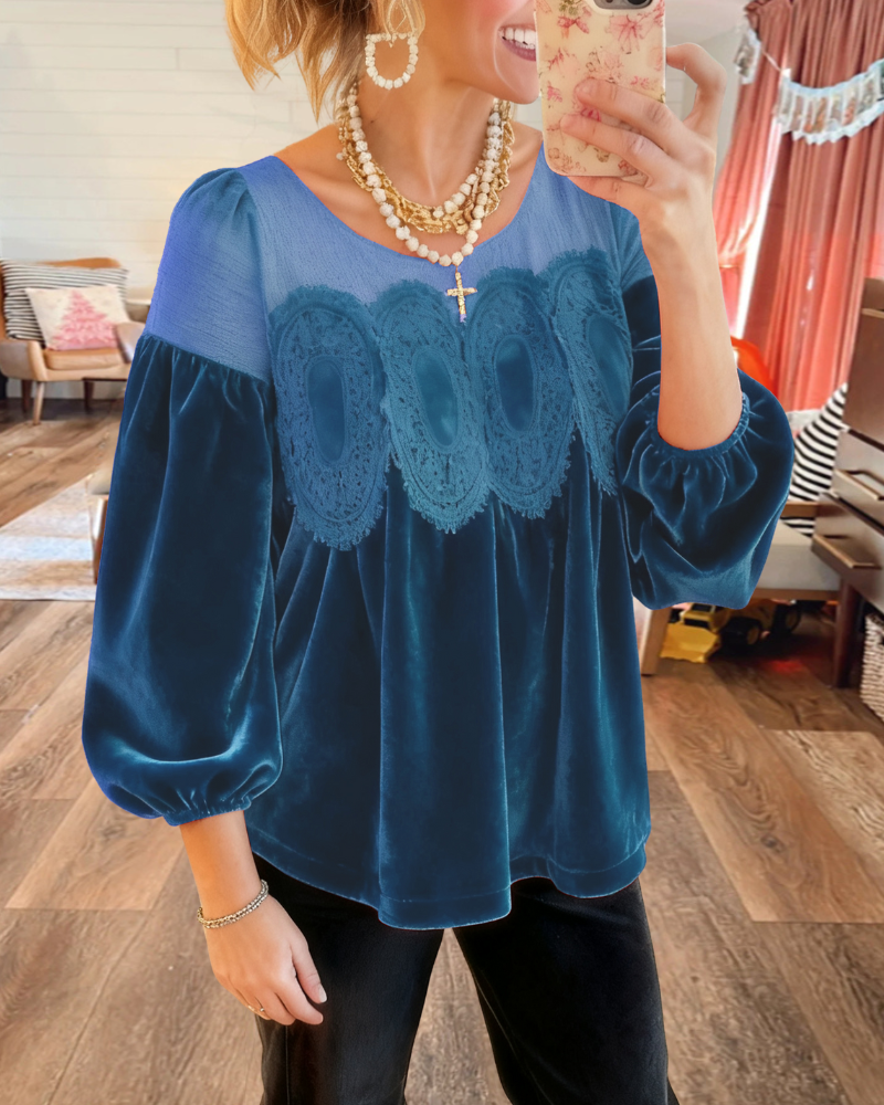 Simple Puff Sleeves Velvet Top