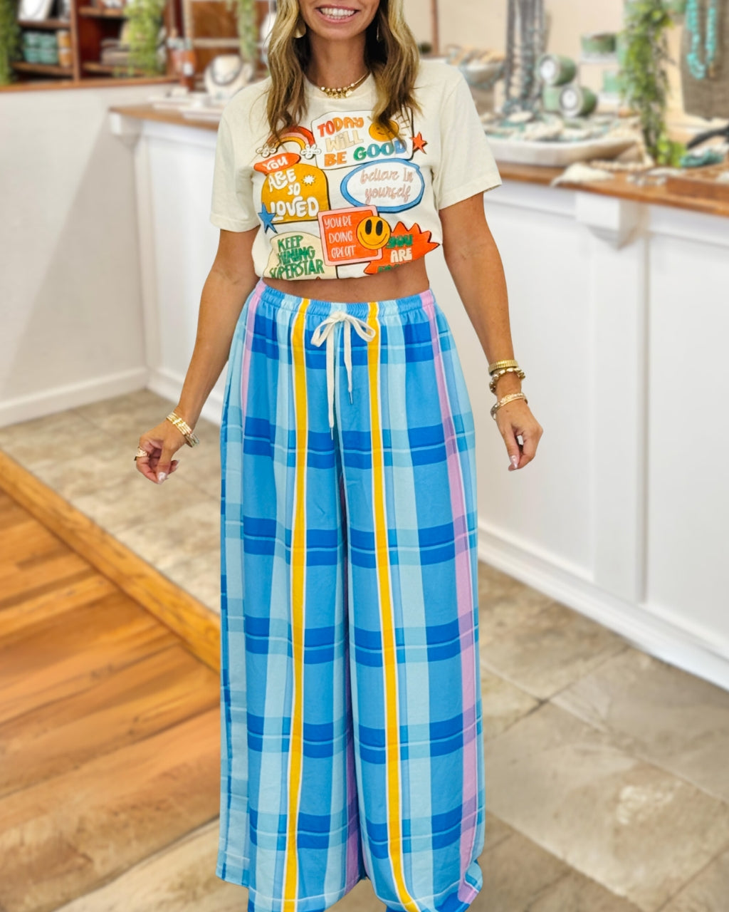 Colorful Plaid Drawstring Pants