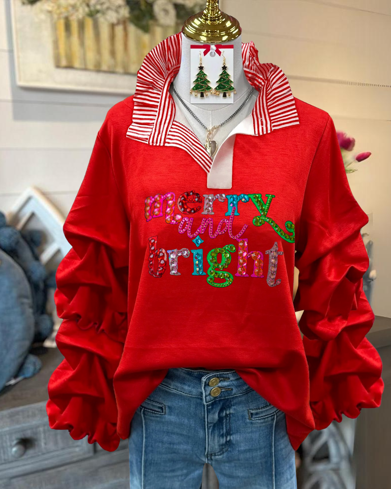Merry and Bright Print Ruffle Top