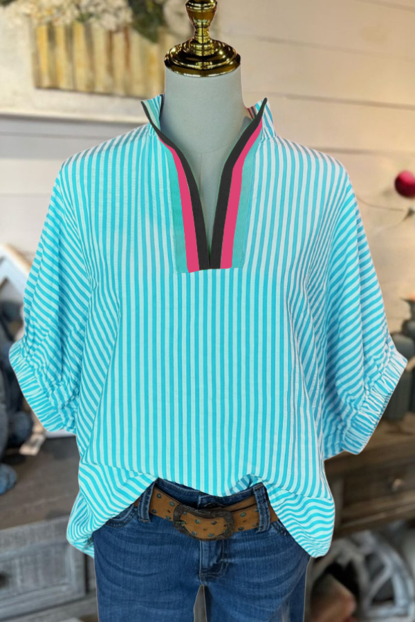 Oversized Striped Half Collar Top