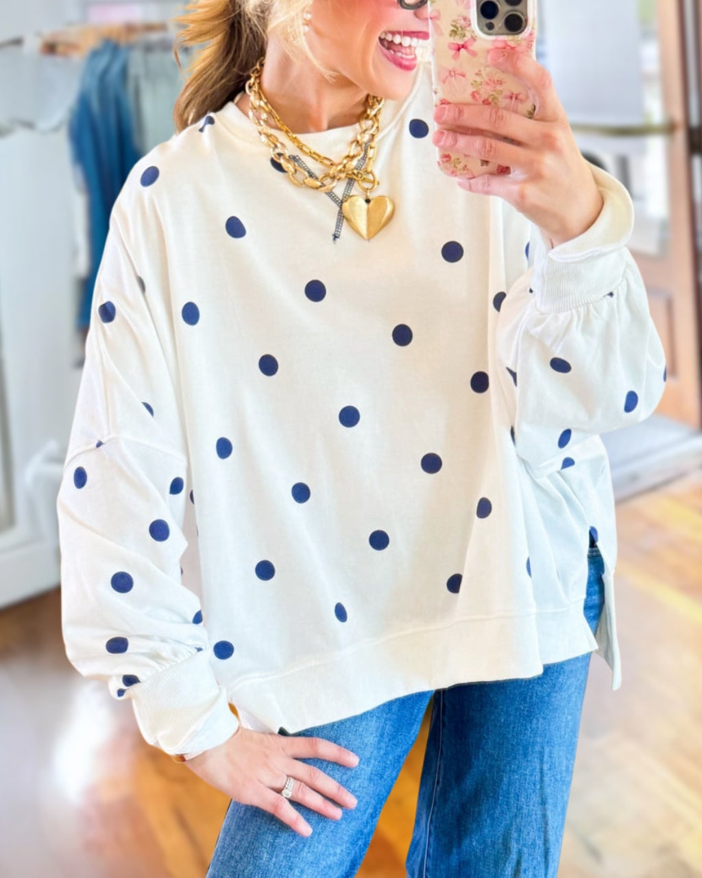 Color-block Polka-dot Pullover