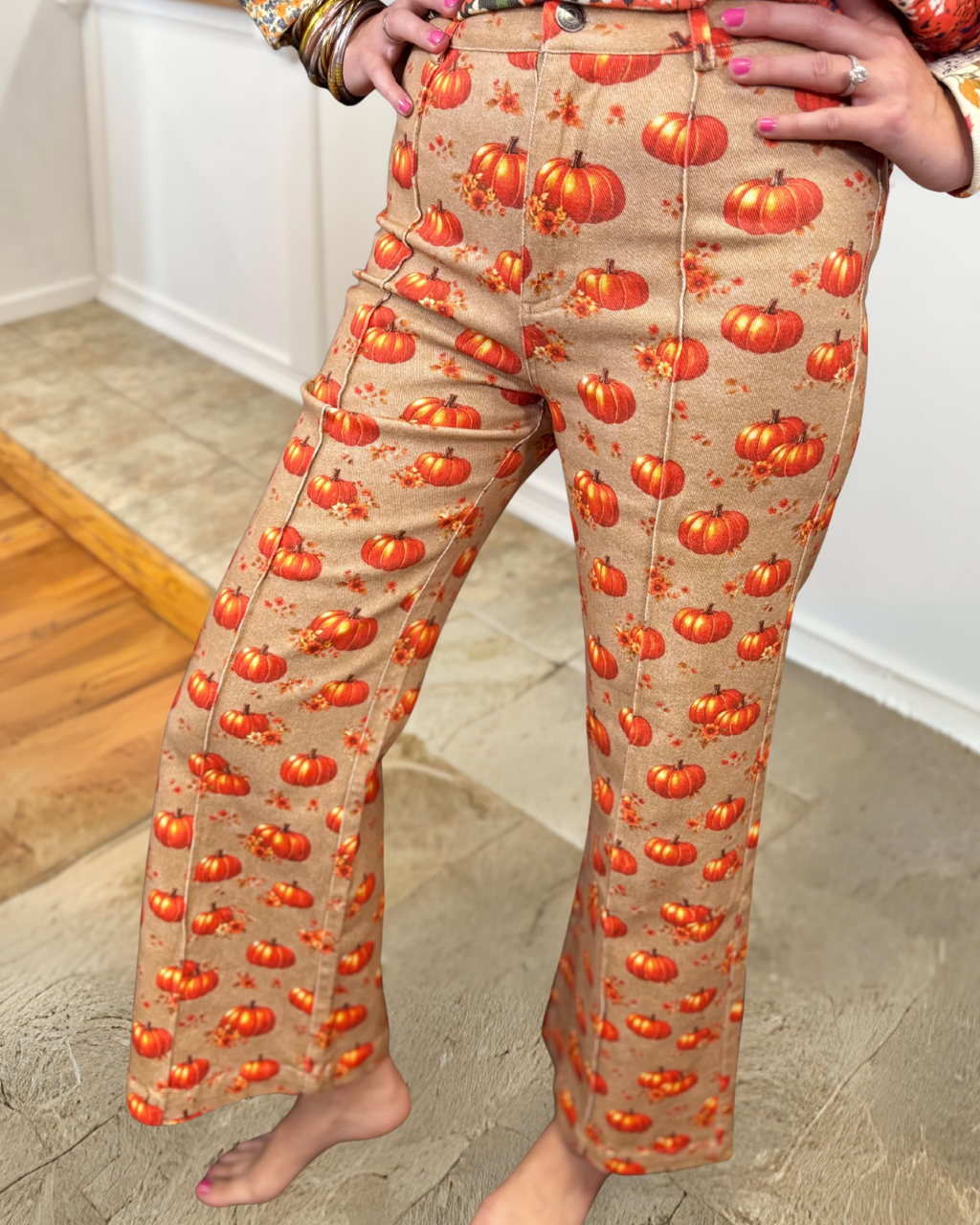 Halloween Pumpkin Print Pants