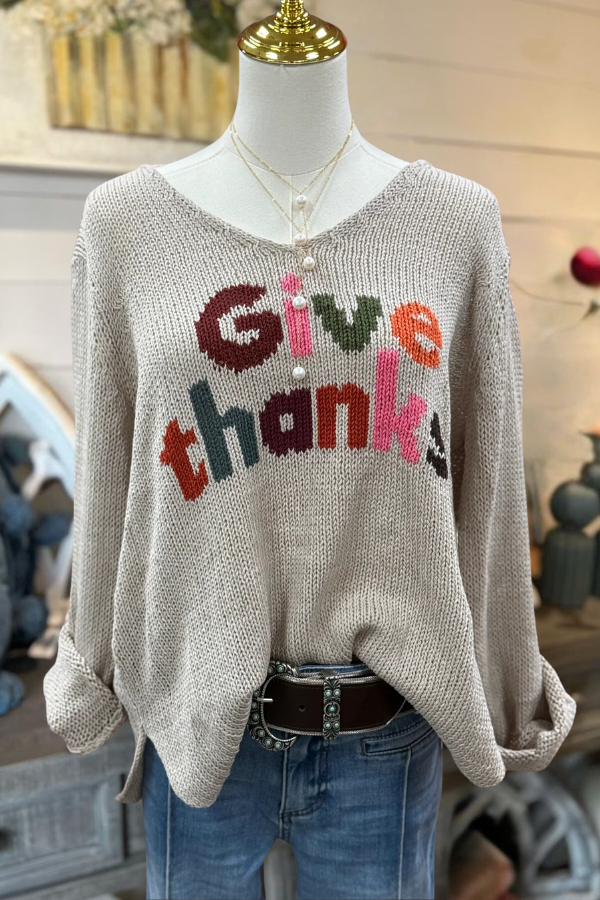 Give Thanks Loose V-Neck Sweater