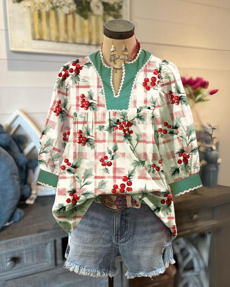 Cheerful Berry Plaid Top