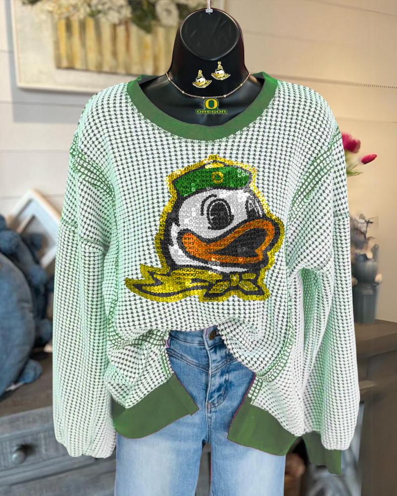 Oregon Ducks Sequined Check Sweatshirt