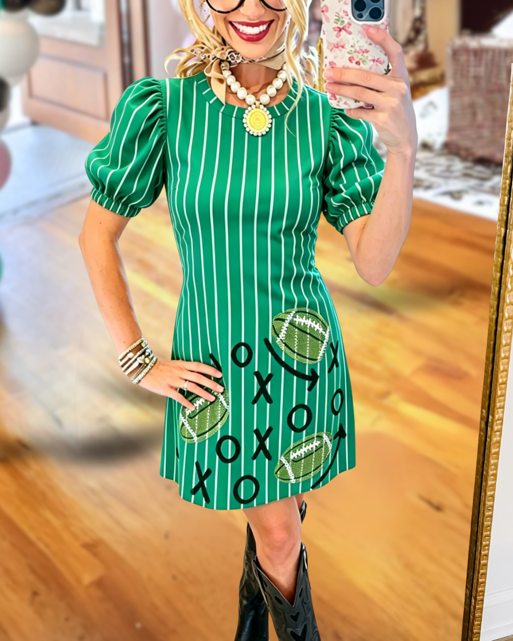 Football Sequin-Embroidered Tactical Stripe Dress