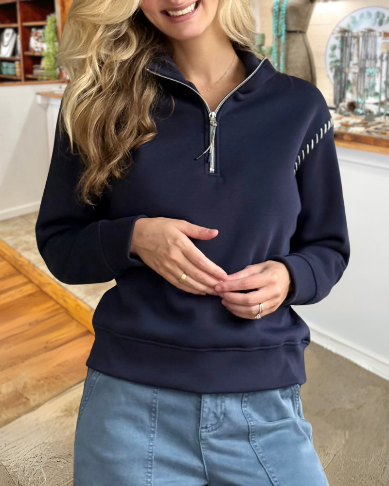 Simple Half-Open Collar Zip Pullover