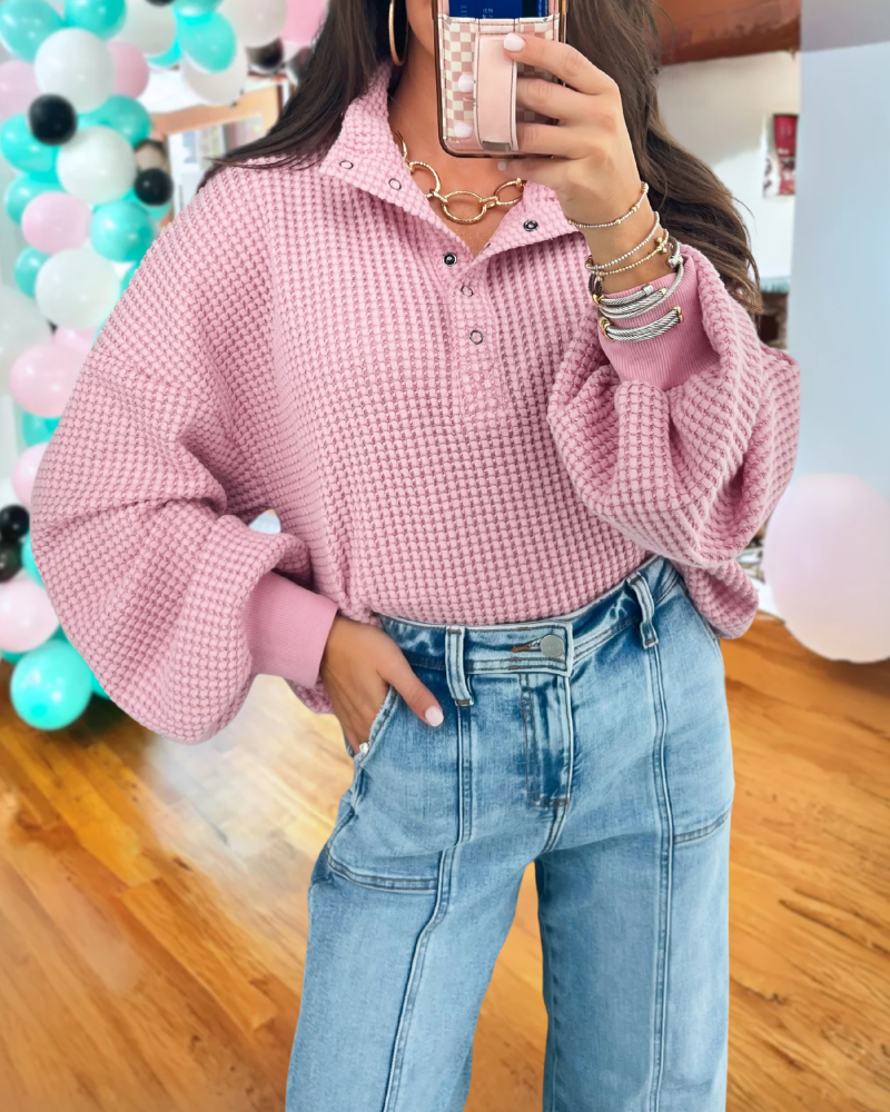Lazy Style Waffle Knit Collar Sweatshirt