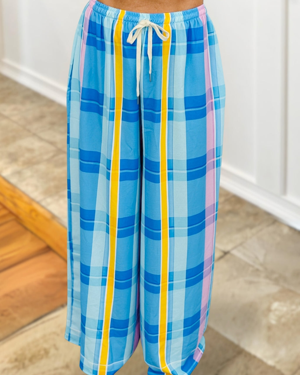 Colorful Plaid Drawstring Pants