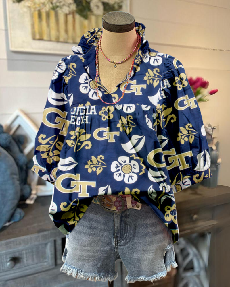 Georgia Tech Floral V-neck Top