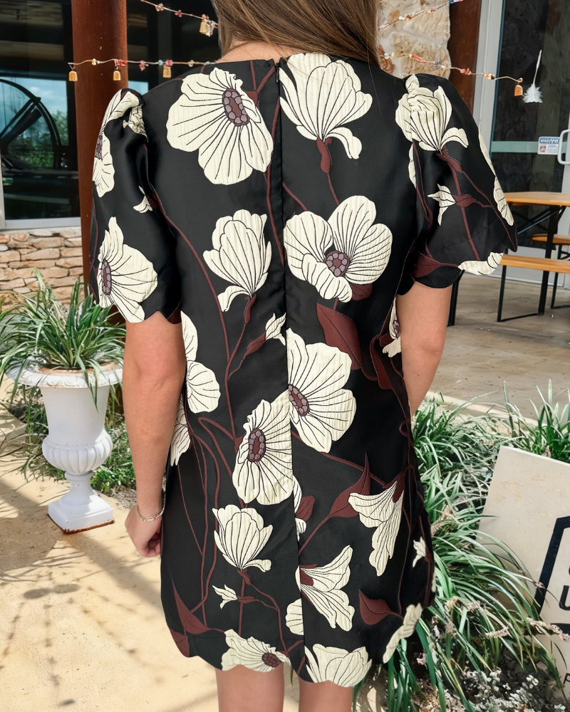 Floral Scallop Trim Satin Mini Dress