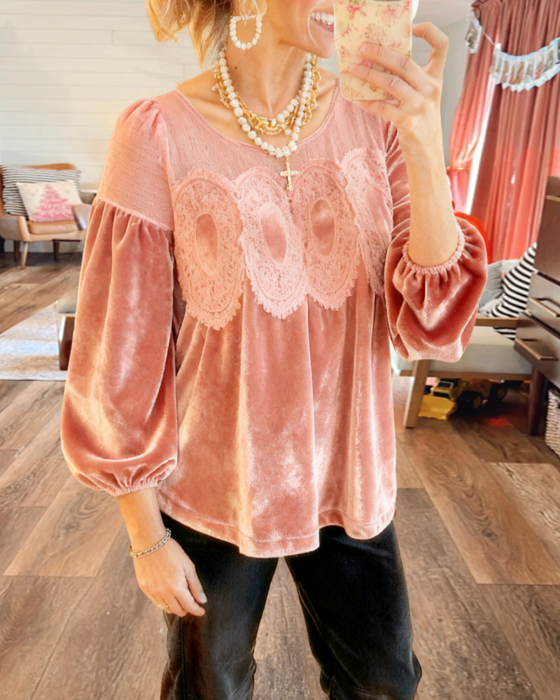 Simple Puff Sleeves Velvet Top