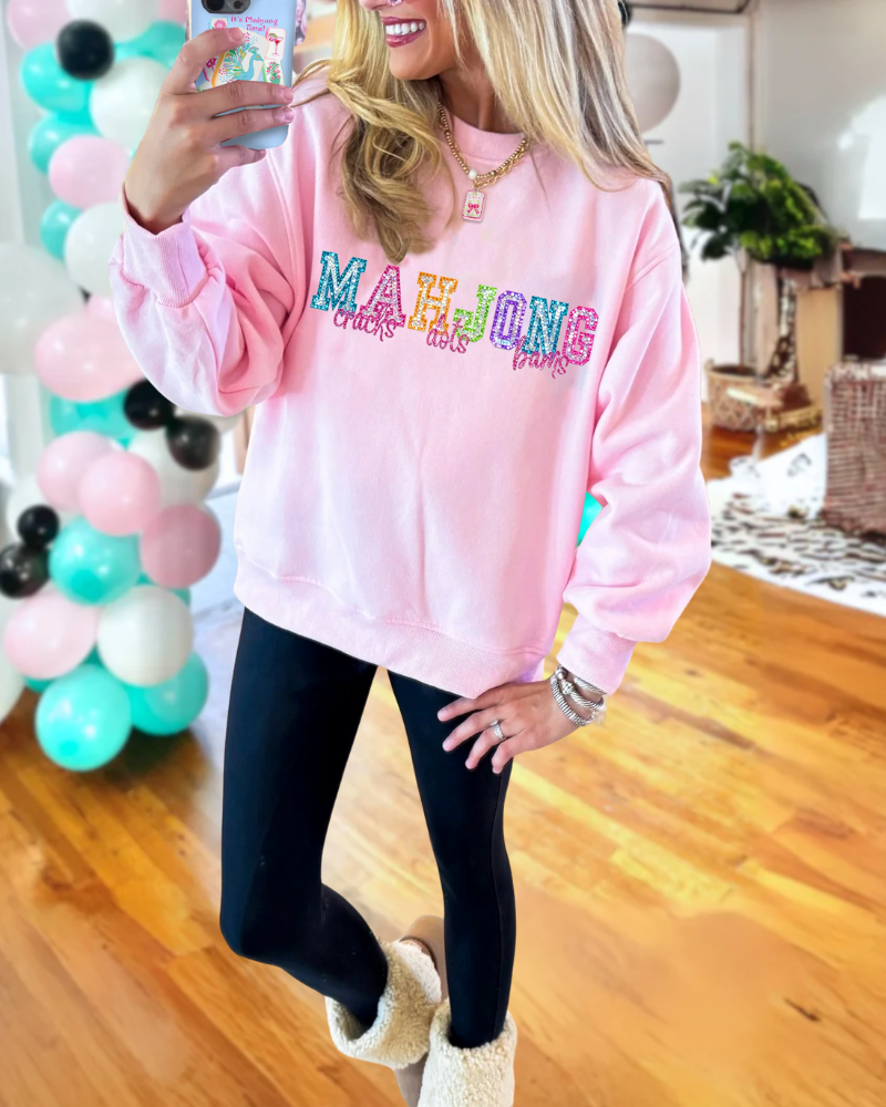 Shiny Mahjong Print Sweatshirt