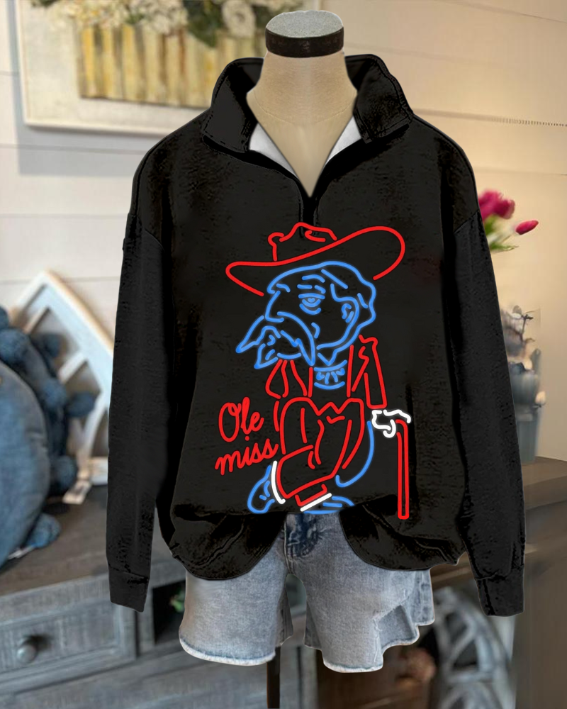 Neon Ole Miss Half Zip Sweatshirt