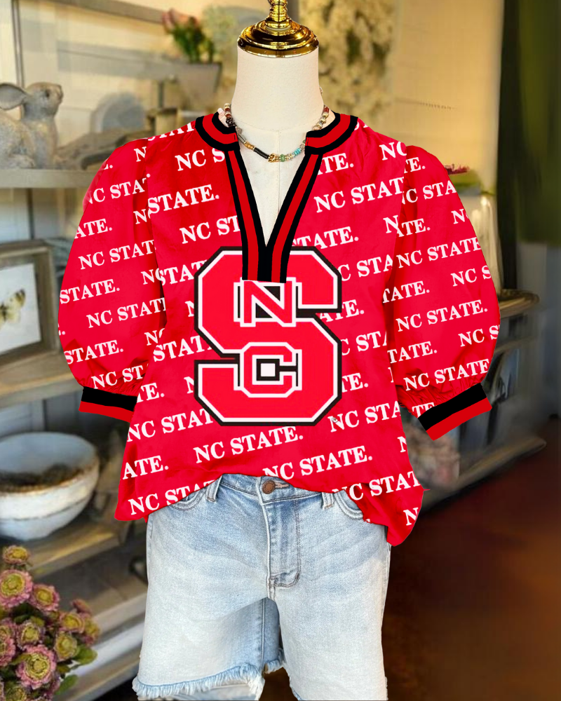 NC State Puff Sleeve Satin Top