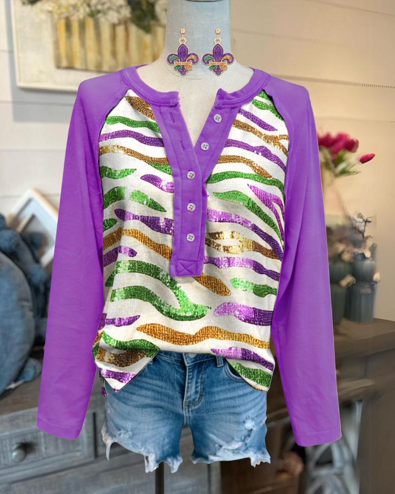 Carnival-print Half-open Collar top