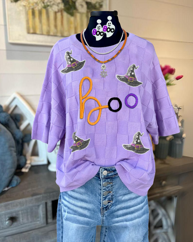 Lively Witch Hat Boo Sequin Tee