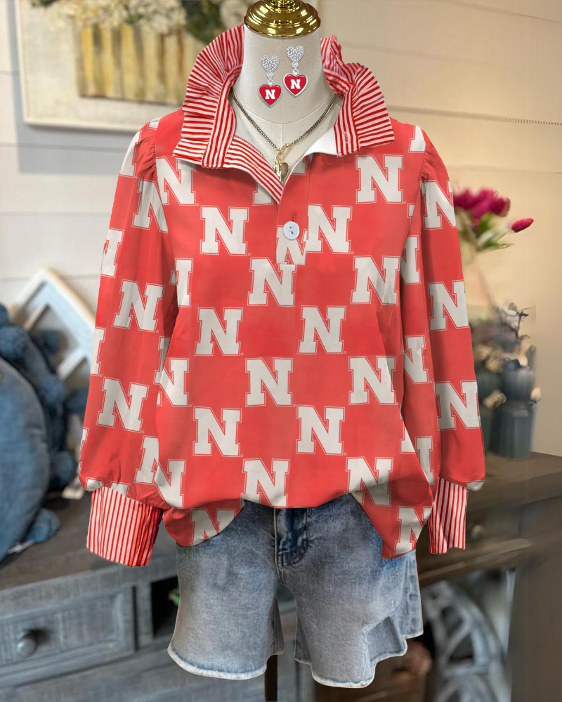 Nebraska Ruffle Stripe Trim Top
