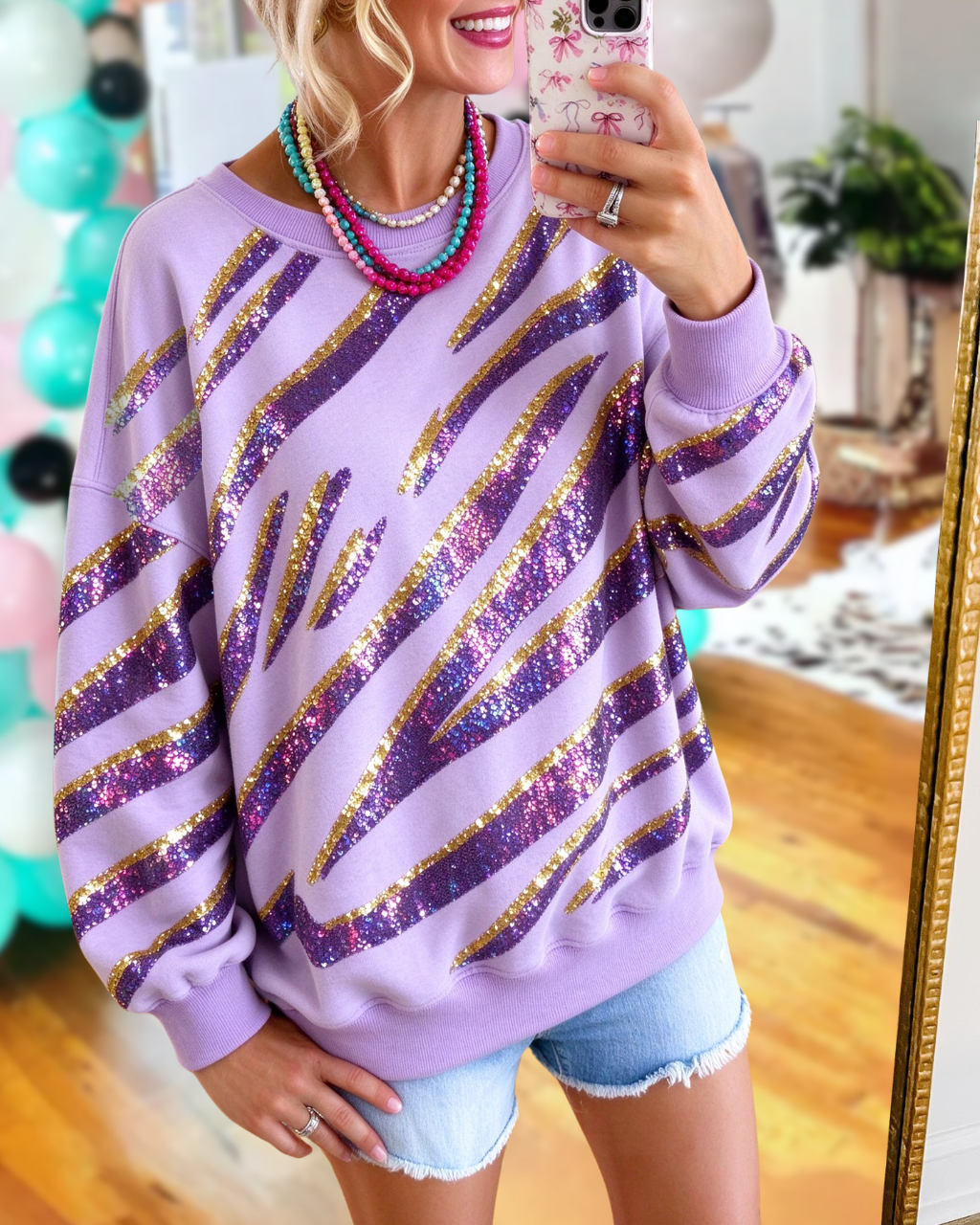 Sparkly Tiger-Stripe Sequin Pullover
