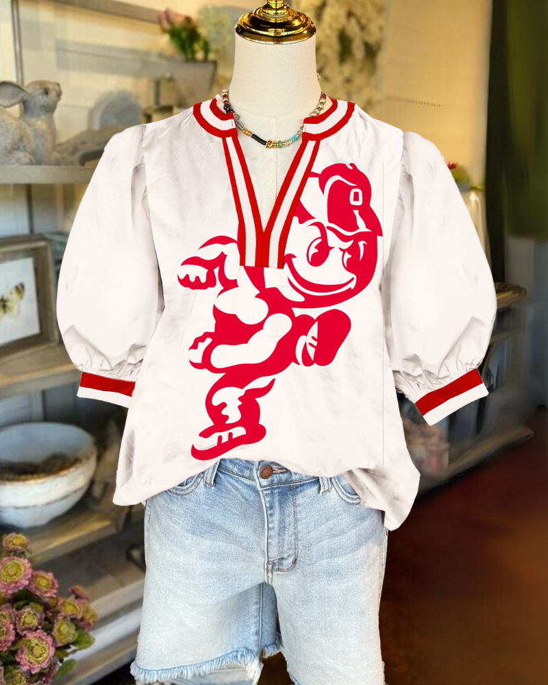 OHIO STATE Stripe Trimmed Satin Top