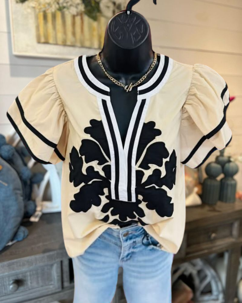 Trendy Ruffle Floral V-Neck Top