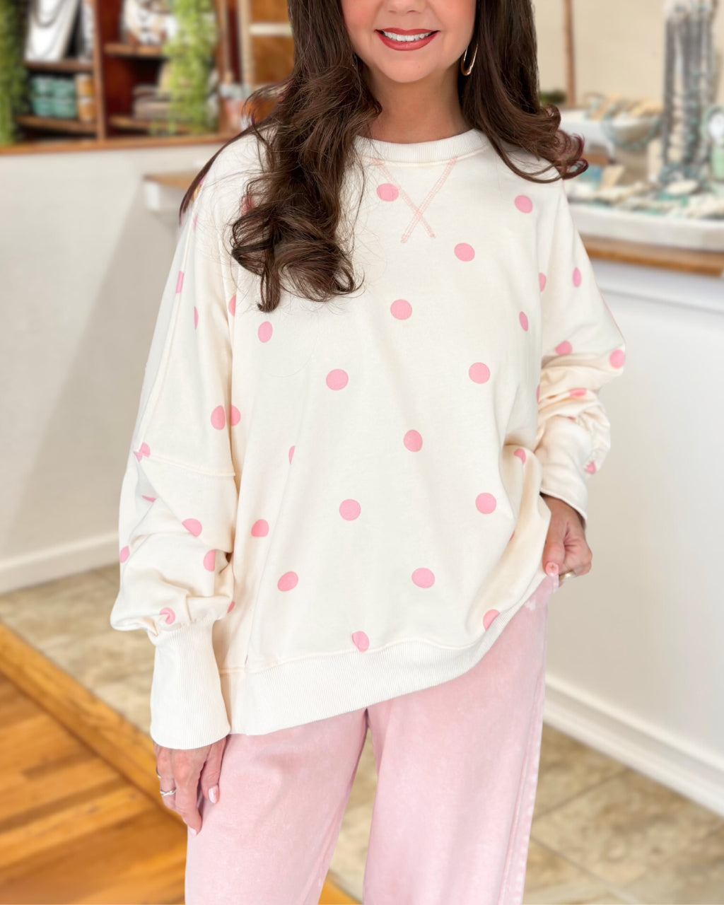 Color-block Polka-dot Pullover