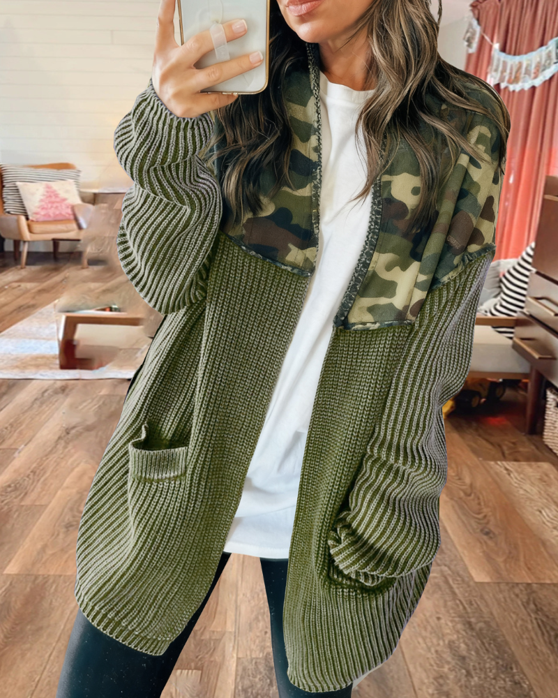 Oversized Camouflage Knit Cardigan