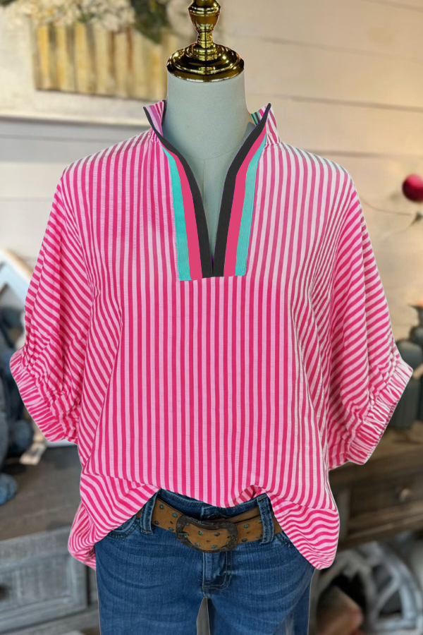 Oversized Striped Half Collar Top