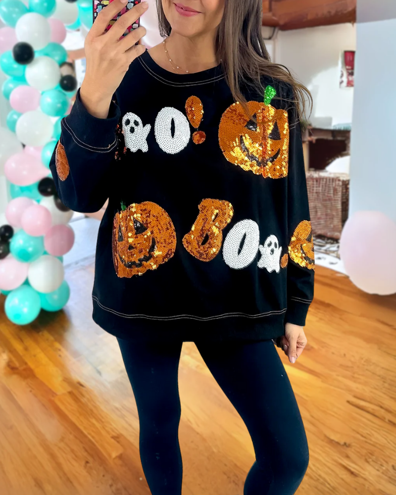 BOO Pumpkin Sequined Sweatshirt
