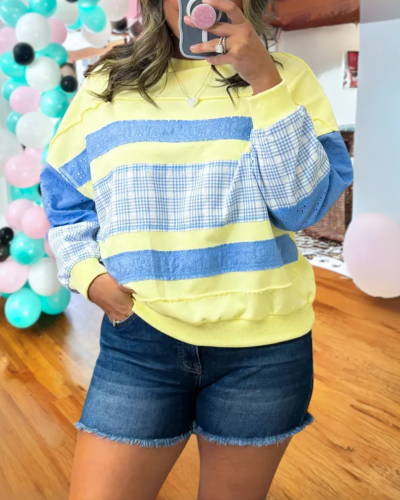 Colorblock Plaid Patchwork Sweatshirt