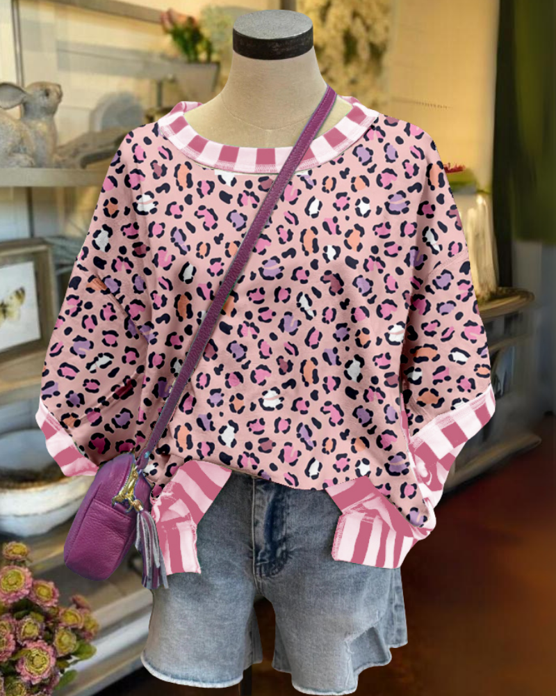 Leopard Stripe Trim T-shirt
