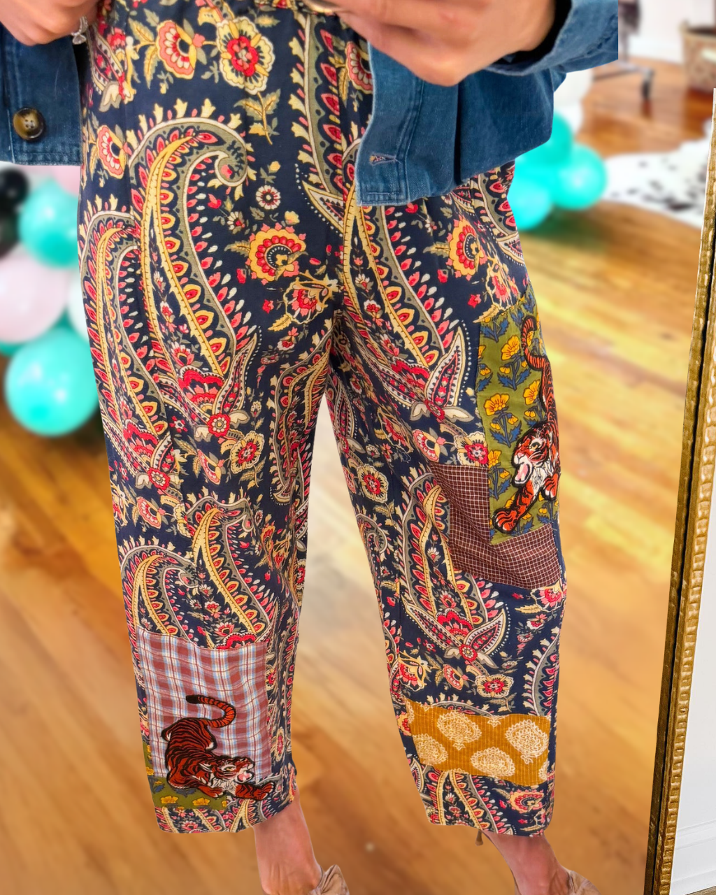 Paisley Print Tiger Patchwork Pants