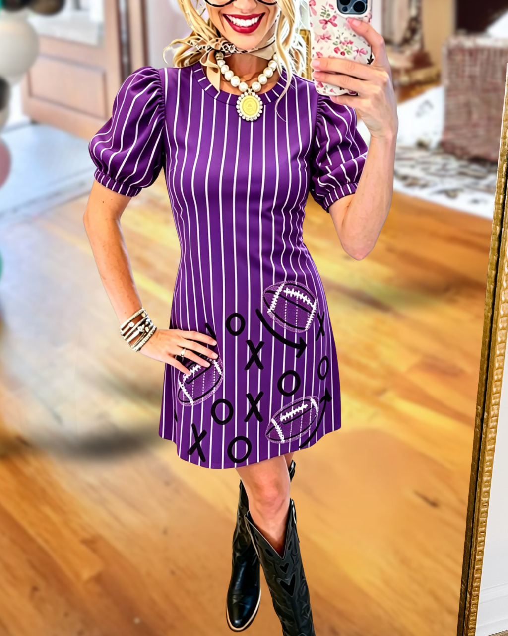 Football Sequin-Embroidered Tactical Stripe Dress