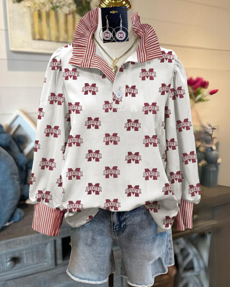 MSU State Ruffled Striped Trim Top