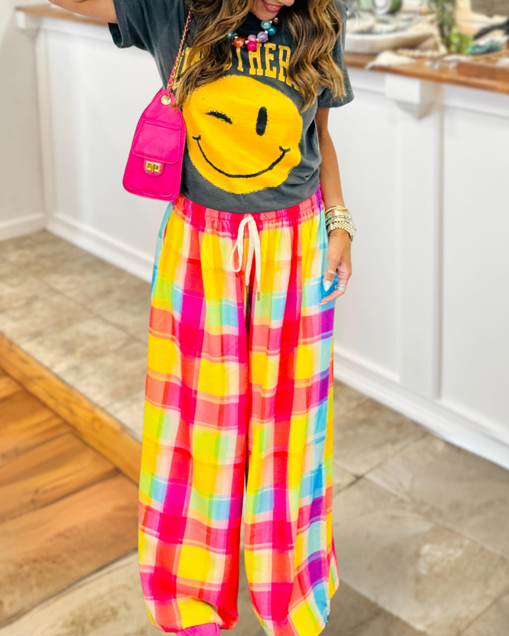 Colorful Plaid Drawstring Pants