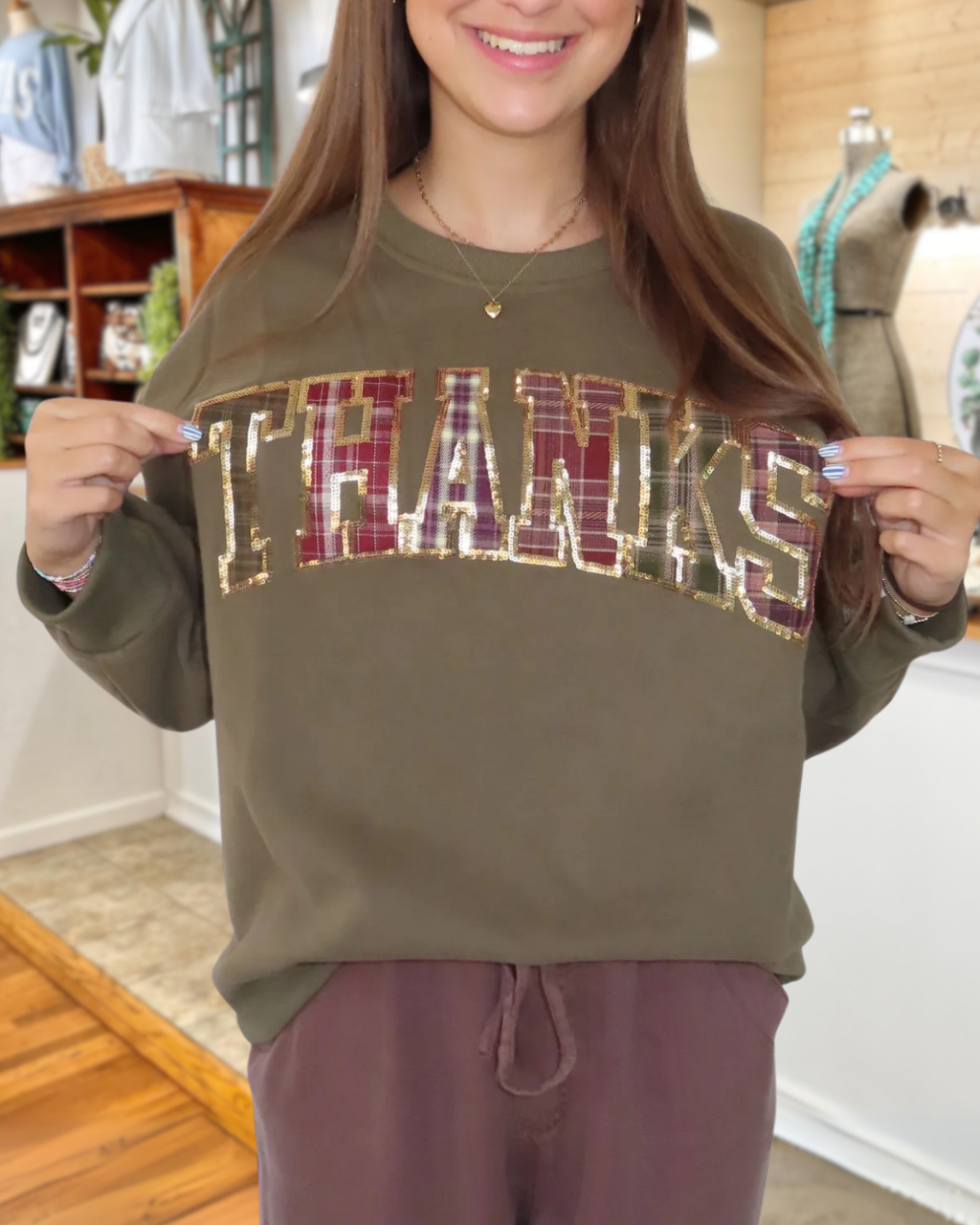 "Thanks" Sequin Patch Sweatshirt