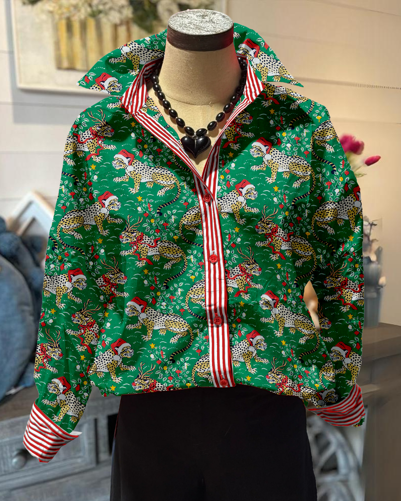 Christmas Cheetah Satin Blouse